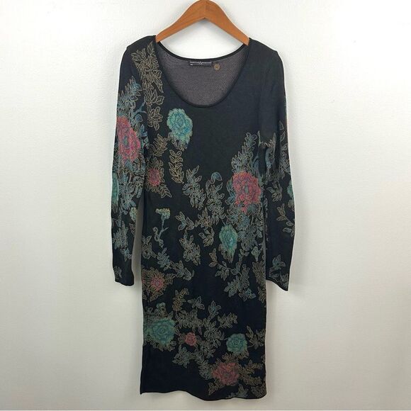 Peruvian Connection Floral Knit Midi Sweater Dress Size Large Pima Cotton - Picture 1 of 10